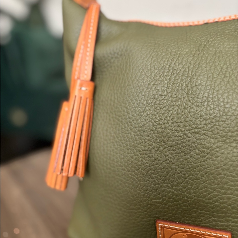 Dooney & Bourke Olive Green Leather Hobo with Tan Trim - Picture 5 of 16